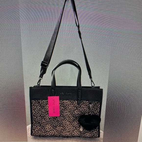 Betsey Johnson Large Leopard XOBECA Print Tote Bag w/bag charm and strap NWT - Picture 3 of 14